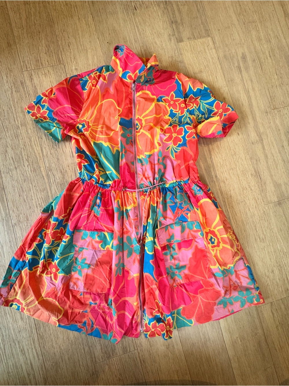 Karlie Bright Floral Zip-Front Mini Dress - Pink, Orange & Blue